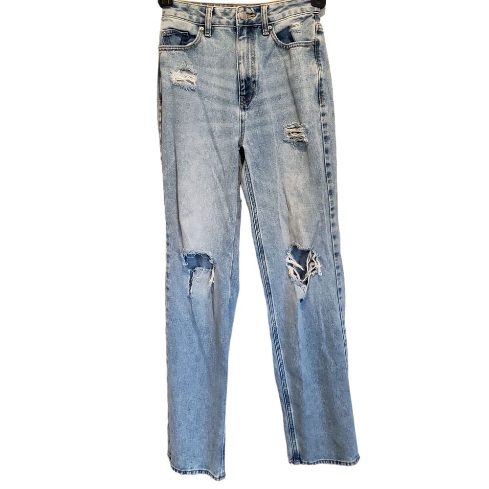 Pacsun High Rise Straight Light Wash Blue Boyfriend Distressed Jeans Sz 29
